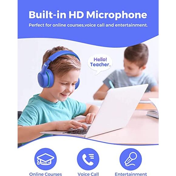 Bluetooth Kids Wireless Headphones Microphone 85/94dB Volume Limited Blue NEW - Picture 5 of 7